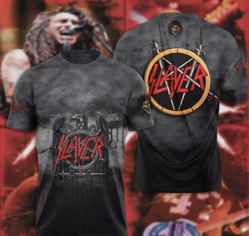 3D-geprint T-shirt van Metal Rock Band Slayer Heren T-shirt, Hiphop Street T-shirt, Modieus topje met korte mouwen