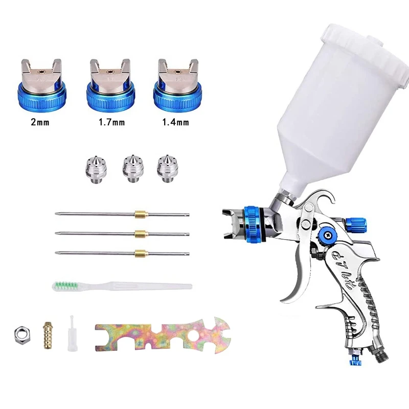 

2008 HVLP Car Paint Gravity Feed Air Spray Gun 3 Nozzles 1.4/1.7/2mm Nozzle Size 600Cc