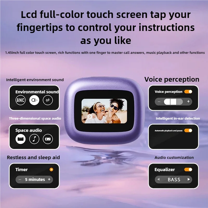 【HTC NE54】 سماعات بلوتوث V6.0 AI مترجم شاشة LCD سماعات أذن OWS مشبك أذن سماعات رأس لاسلكية للحد من الضوضاء