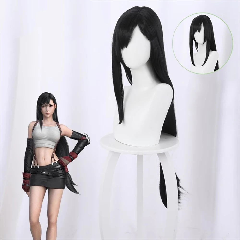 Tifa Lockhart Cosplay Pruik Lange Unisex Rechte Zwart en Bruin Pruik Hittebestendige Synthetische Anime Pruiken
