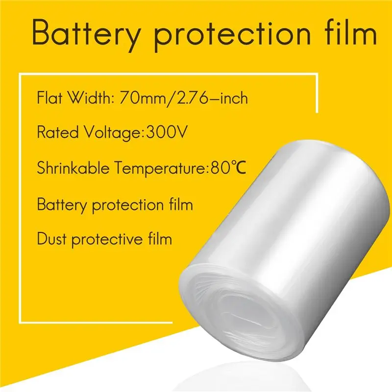 AB33-5X Pvc Heat Shrink Tubing Tube 70Mm For 4 X 18650 Shrink Film 5M Clear