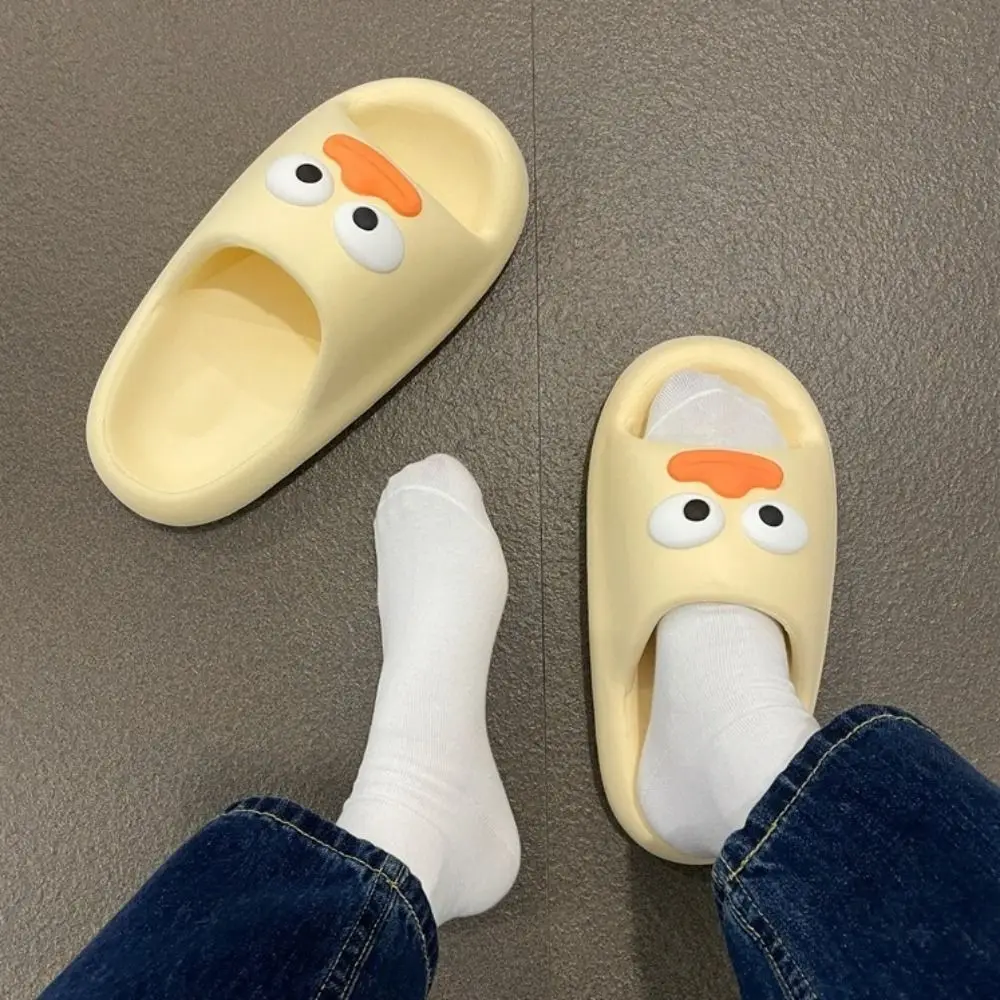Non-Slip Sausage Mouth Straight Drag Soft Bottom EVA Women Slippers Solid Color 3D Cartoon Duck Couple Slippers