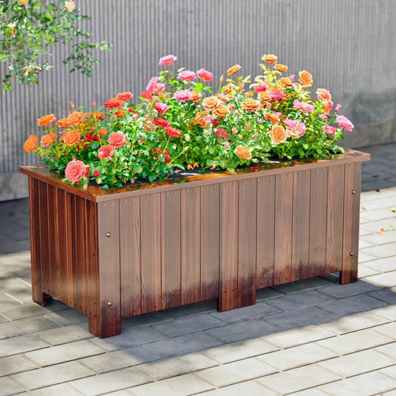 

Консервирующая деревянная коробка для цветов, уличная садовая коробка для посадки, прямоугольная деревянная прорезь для цветов, большой цветочный горшок из цельного дерева, балконная овощная коробка