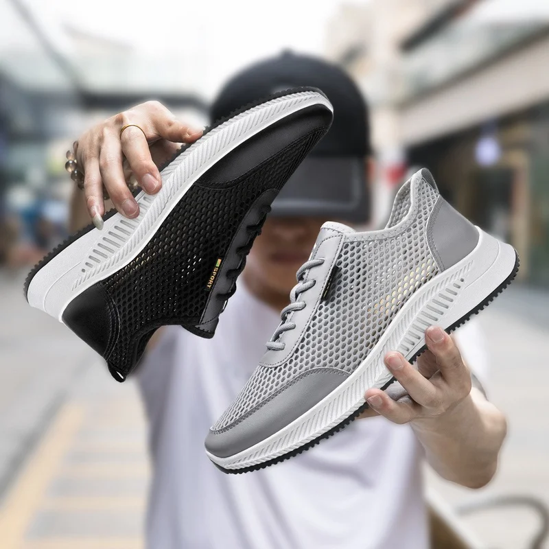 Men's Shoes New Fashion Breathable Casual Comfortable Sports Outdoor Mesh Sneakers Lace-Up Casual Walking Shoes