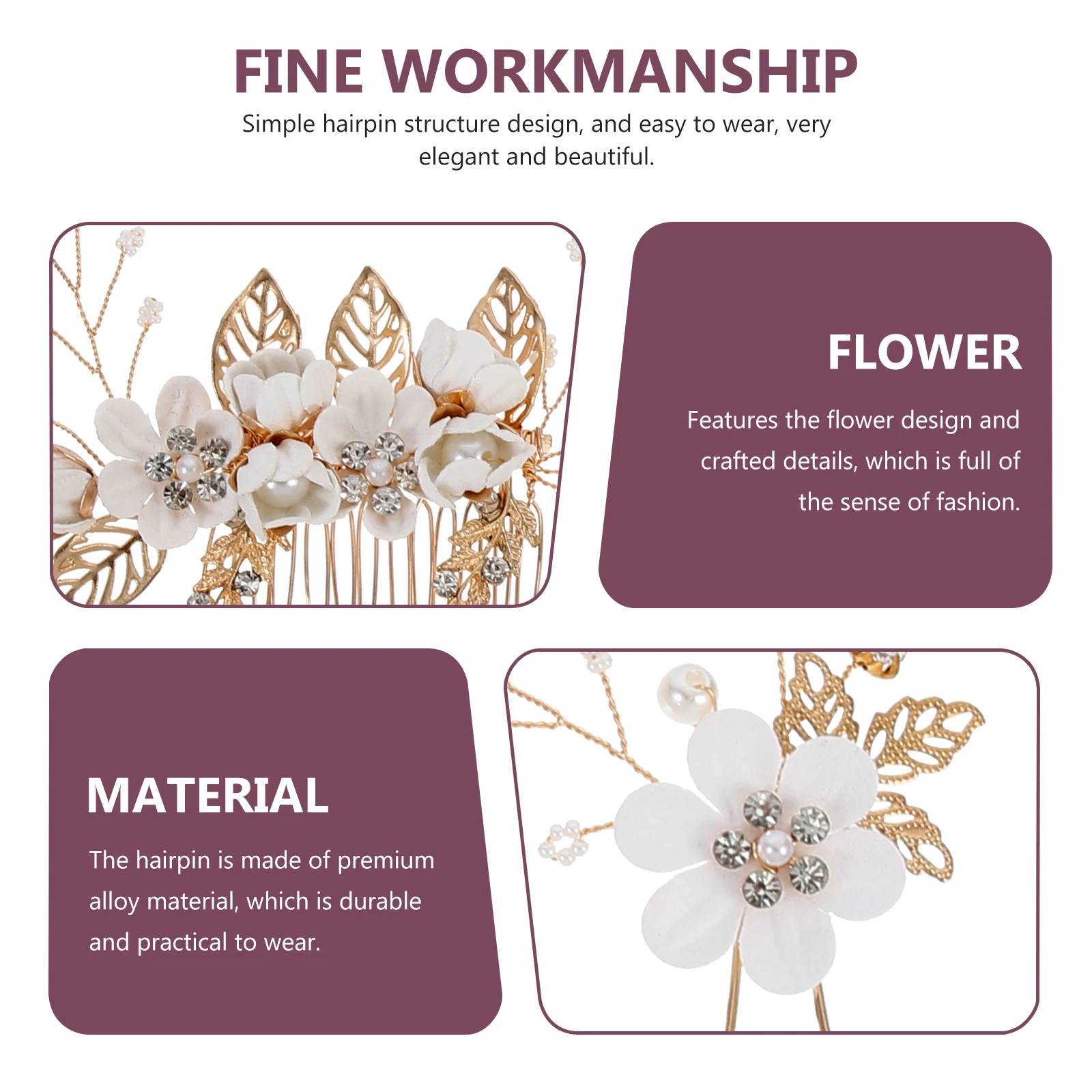 

3pcs Alloy Wedding Hairpin Bridal Hairpins Flower Design Elegant Hair Stick U Shape Bridal Headdress Party Dance Photography