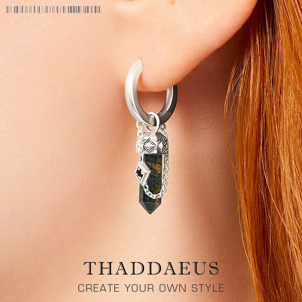 

Tiger’s Eye Hoop Earring Brand New Europe Lucky Fine Jewerly For Women Men Vintage Gift In Pure 925 Sterling Silver