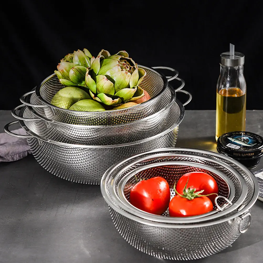 

1 шт. Корзина для слива воды из нержавеющей стали с перфорированным дизайном, нескользящая, многофункциональная, для мытья фруктов, овощей, риса, для кухни