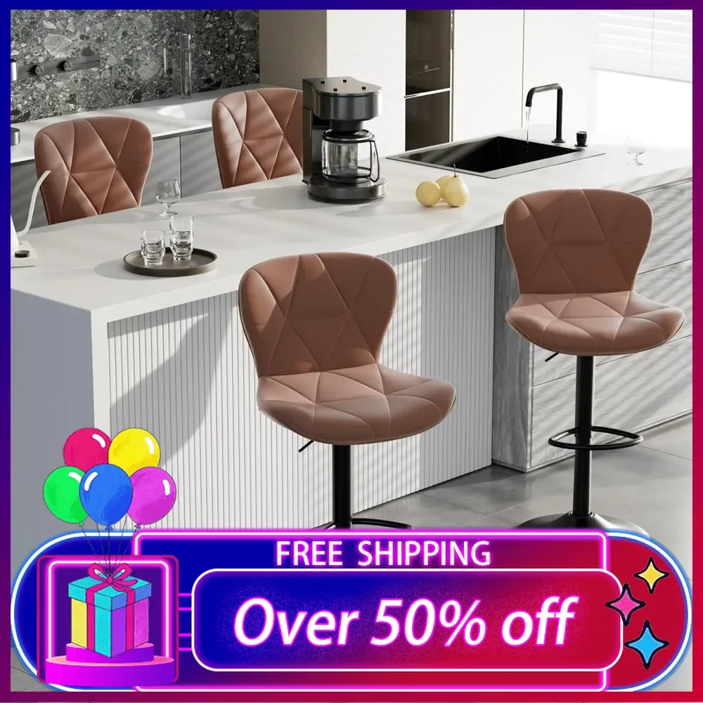 

Bar Stools Set of 4,Adjustable Swivel Barstools, Faux Leather Bar Chairs,Upholstered Counter Height with High Backrest