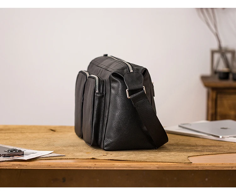 Vintage Casual Hochwertige Echtleder-Herren-Umhängetasche mit mehreren Taschen, handgefertigte Schultertasche aus Rindsleder mit großem Fassungsvermögen – Detail 9