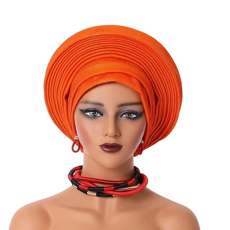 2024 New African Headtie Turban Nigeria Auto Gele Head Wraps Auto Gele Women's Turban Cap Wedding Geles Muslim Head Wraps Bonnet