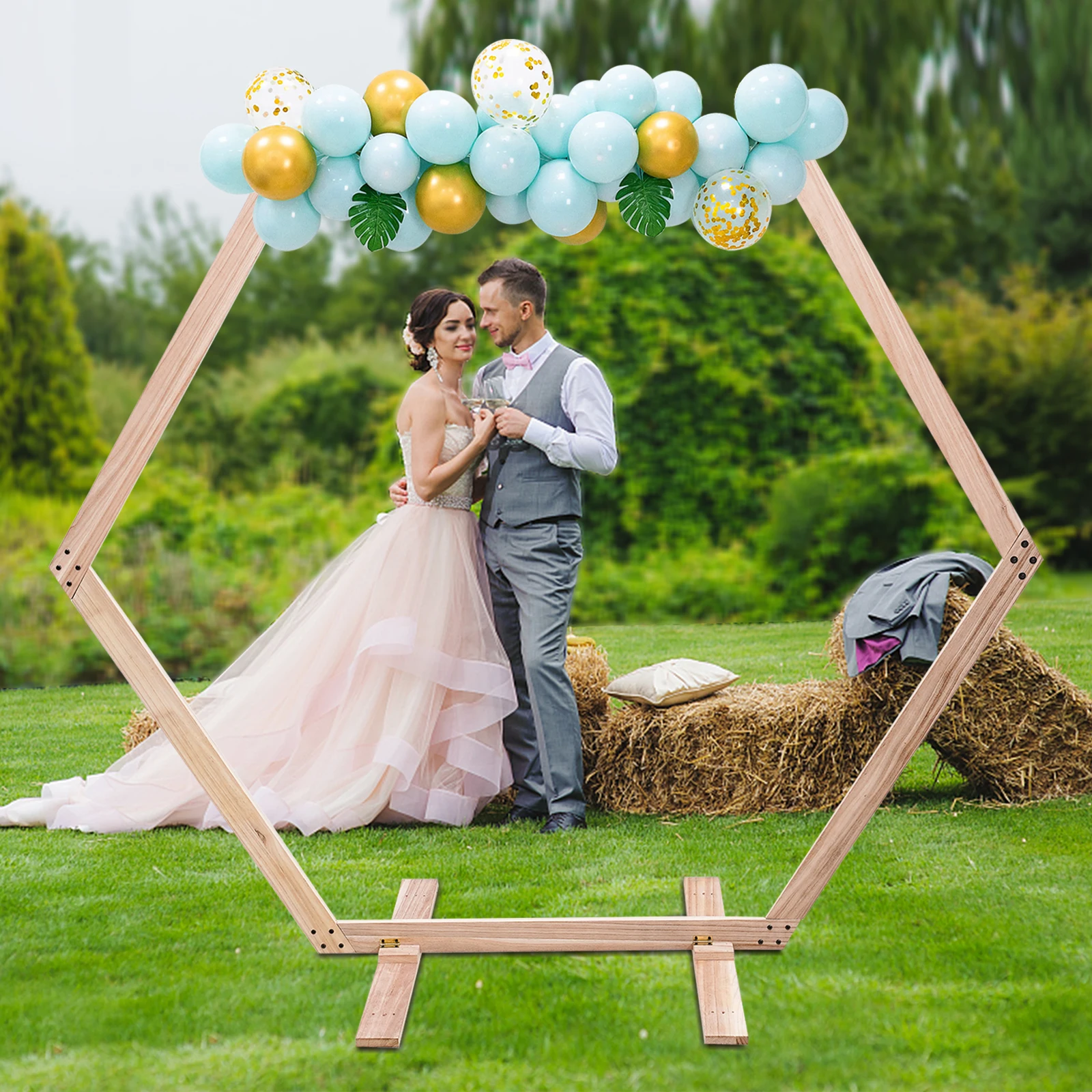 

Rose Balloon Wedding Bow Stand Hexagonal Frame with Solid Base Decoration for Party Wedding Garden