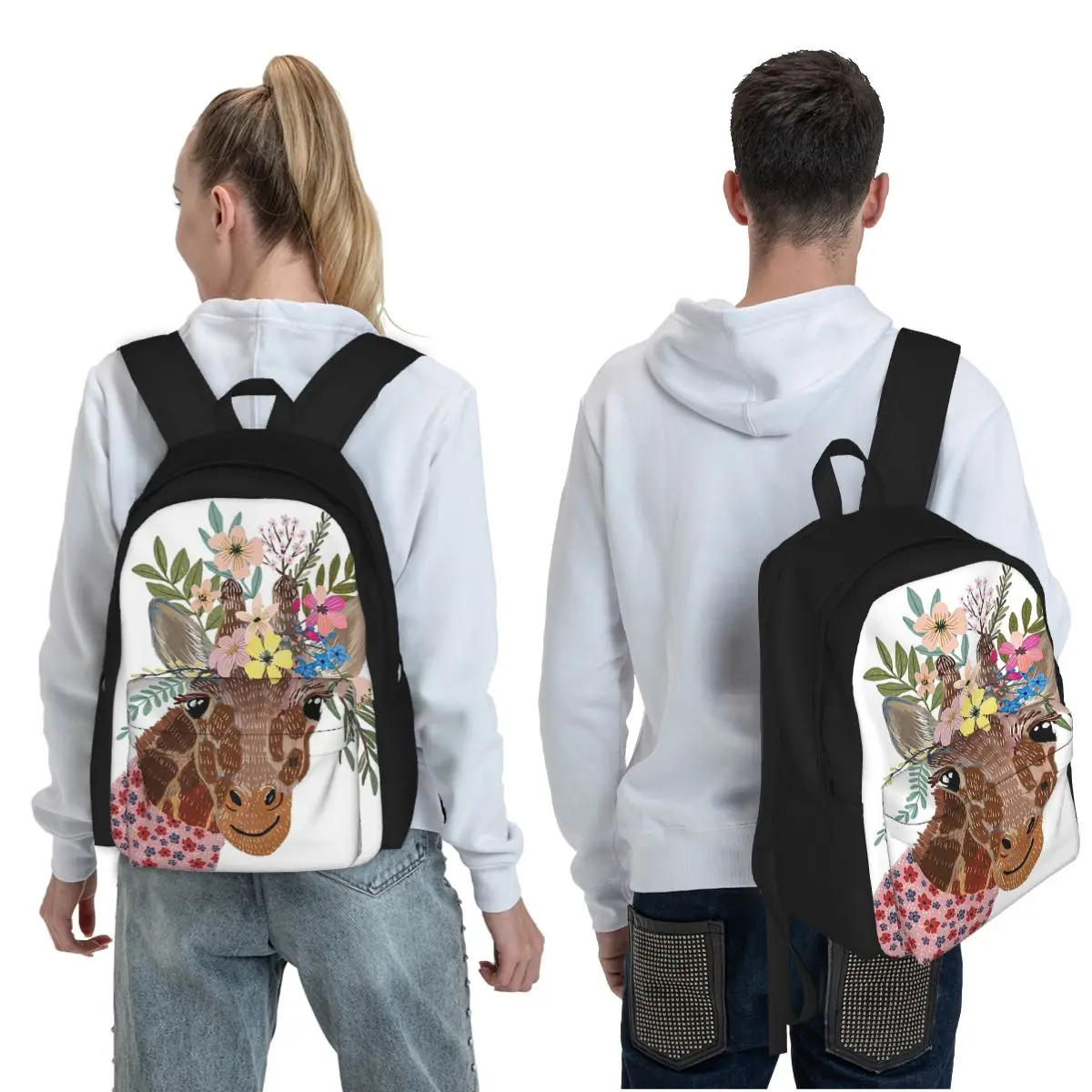 Giraffe Flower Head Student Backpack School Bag Hiking Travel Daypack for Men Women Fashion Bookbag Shoulder Bags