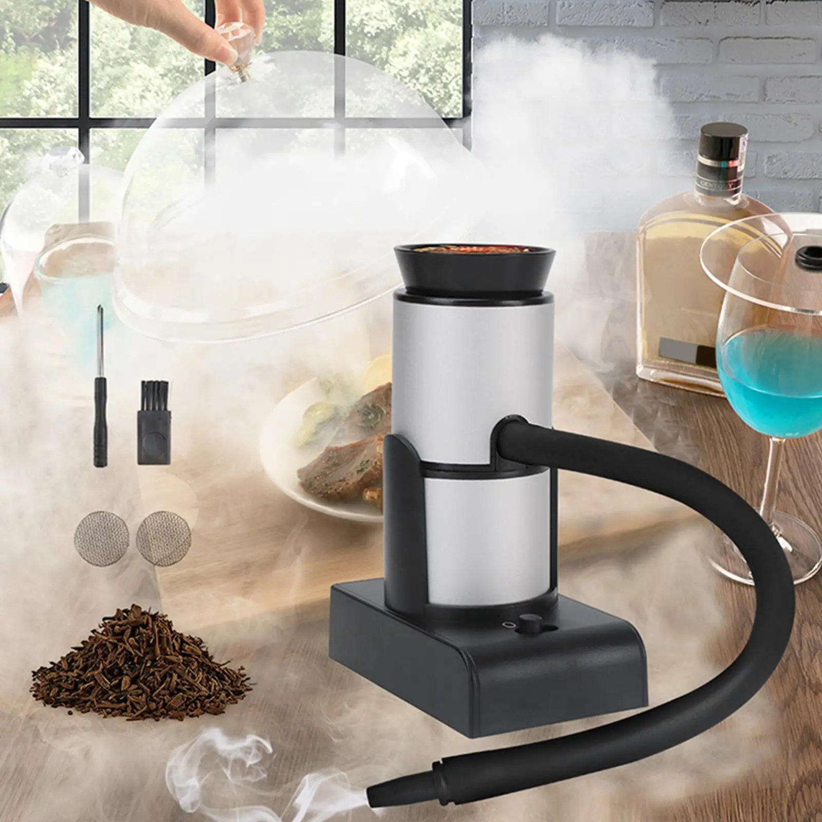 

Portable Drinks Foods Cocktail Smoker Wind Adjustable 2 AA Batteries Operated