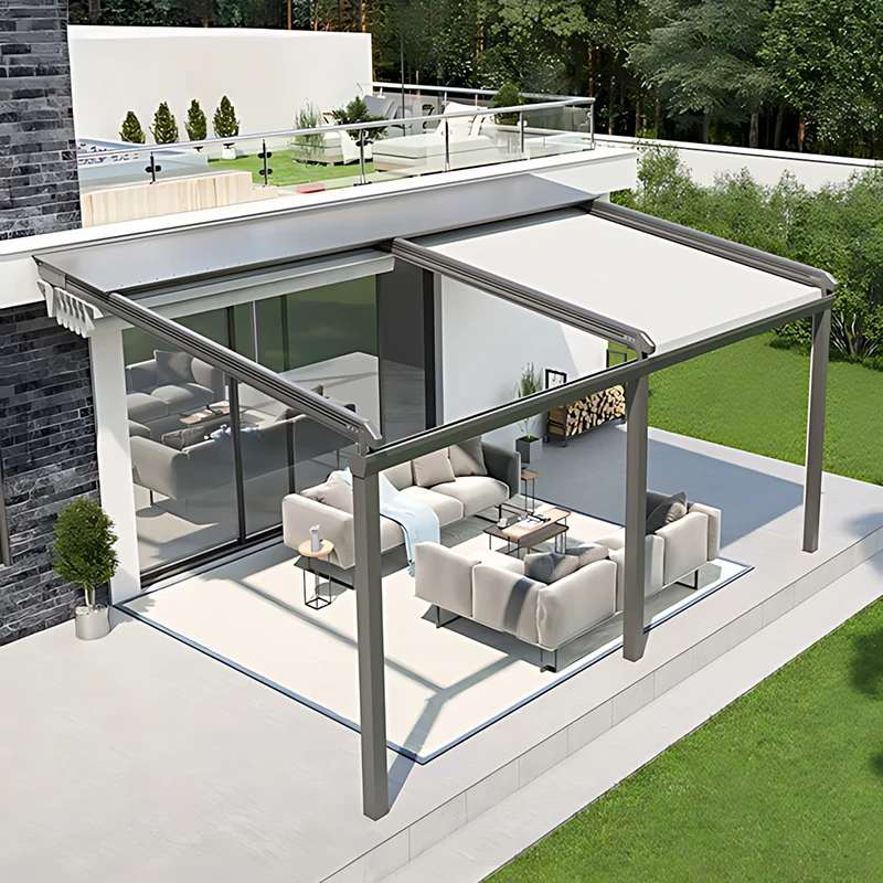 

Electric Folding Canopy Awning - Aluminum Alloy Sun-Protective Roof for Outdoor Courtyards & Roof Terraces, Remote-Controlled Re