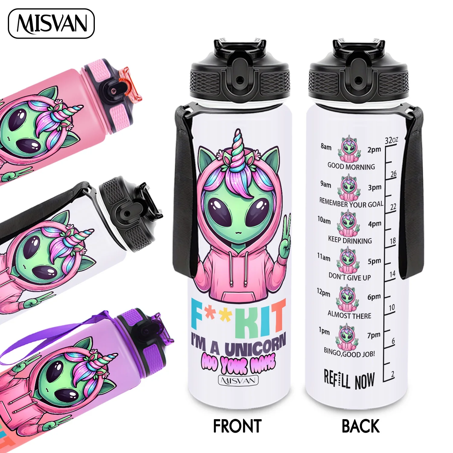 

1PC,Customization Name 32oz Water Bottle,Unicorn Alien Cartoon Print,Encourage Daily Hydration,for Gym Outdoor Cycling