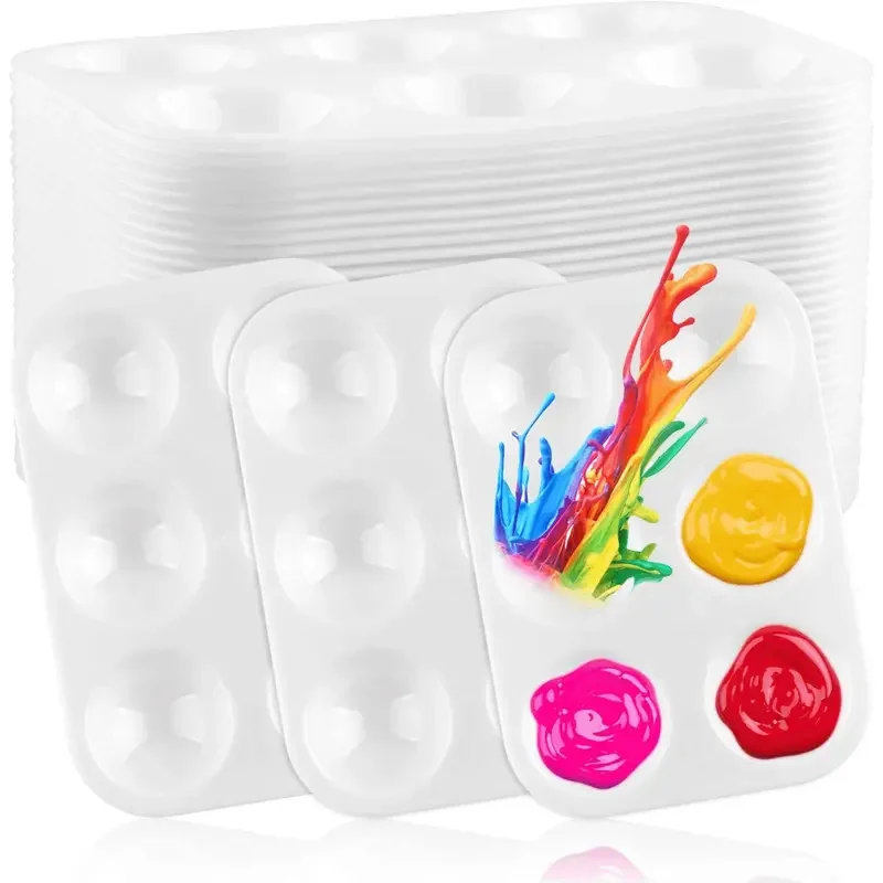  1/2/4/8Pcs White Plastic Paint Tray Palette Watercolor Ceramic Color Mixing Palette For Painting Party DIY Craft Art Painting