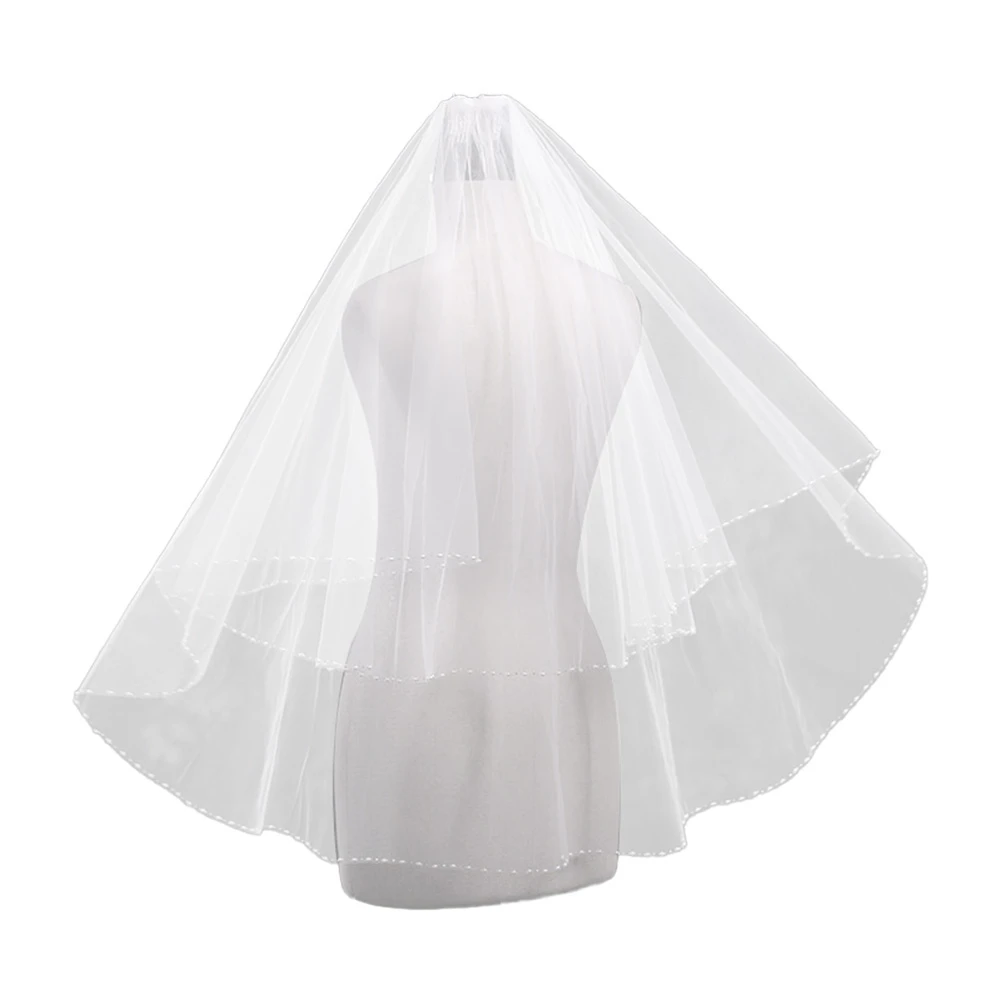 

AOA-Double Veil ,Hem Edge with Small Crystal Beads ,Bridal Wedding Proposal Travel Photo Shoot Veil