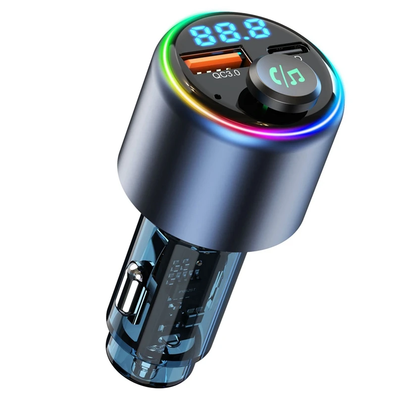 BC89 Car Fast Charging 5.3 Bluetooth MP3 Player FM Transmitter QC18W Charger PD30W Translucent