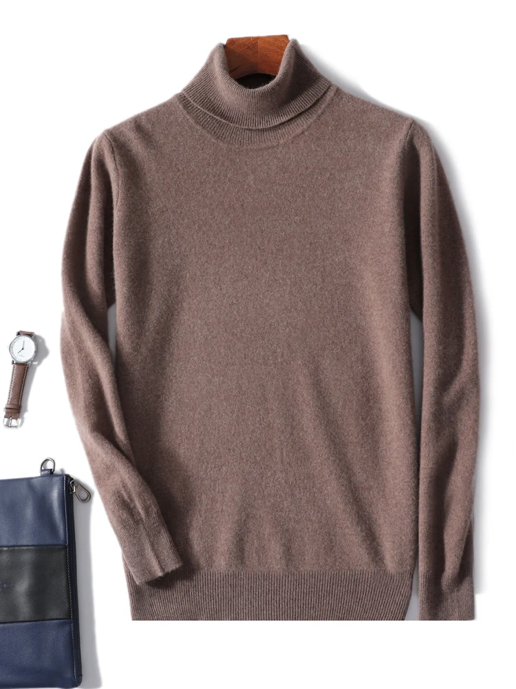 Pull à col roulé en laine mérinos pour hommes, pull basique, tricots en cachemire, vêtements doux et chauds, printemps, automne, nouveau, 100%