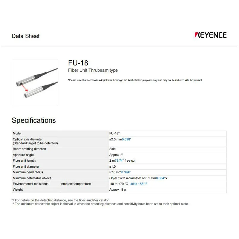 FU-18 New Original KEYENCE Side-sensing reflective 2M digital fiber optic sensor