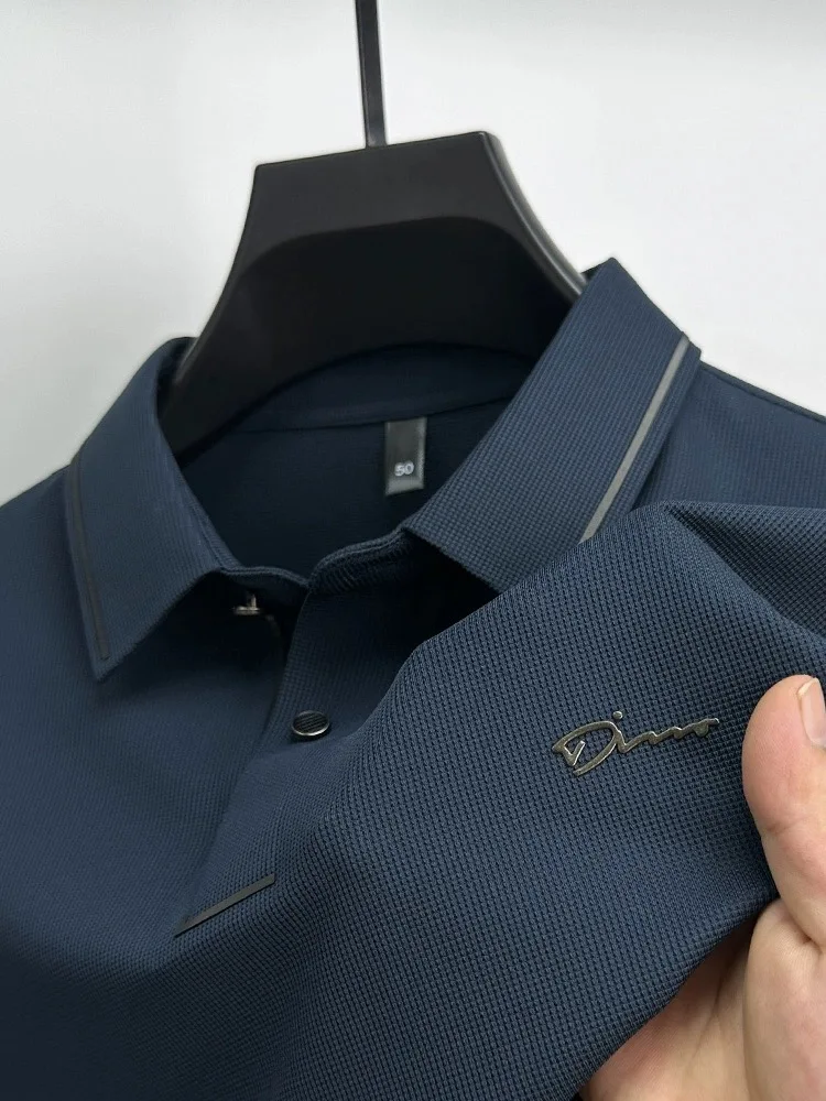 Men\'s Long Sleeve Brand High end Polo Shirt Business Casual Polo Collar Exquisite Print Wrinkle Proof Spring and Autumn T-shirt
