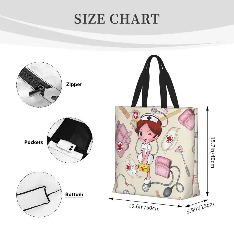 Nurse Medicine doctor cartoon Women\'s shoulder Bag Shopper Canvas Letter Fashion Single shoulder shopping Tote handbag