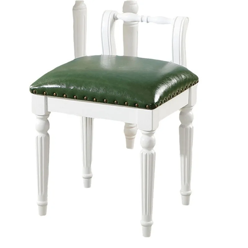 

American dressing stool European all-solid wood makeup stool backrest dresser chair fabric soft bag simple princess stool