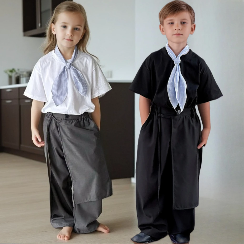 

Boys Outfits Set 2025 Summer Cotton T-Shirt Stylish Necktie Formal Trousers 3-Piece Casual Unisex Teen Kids Costumes 8 10 12 Y