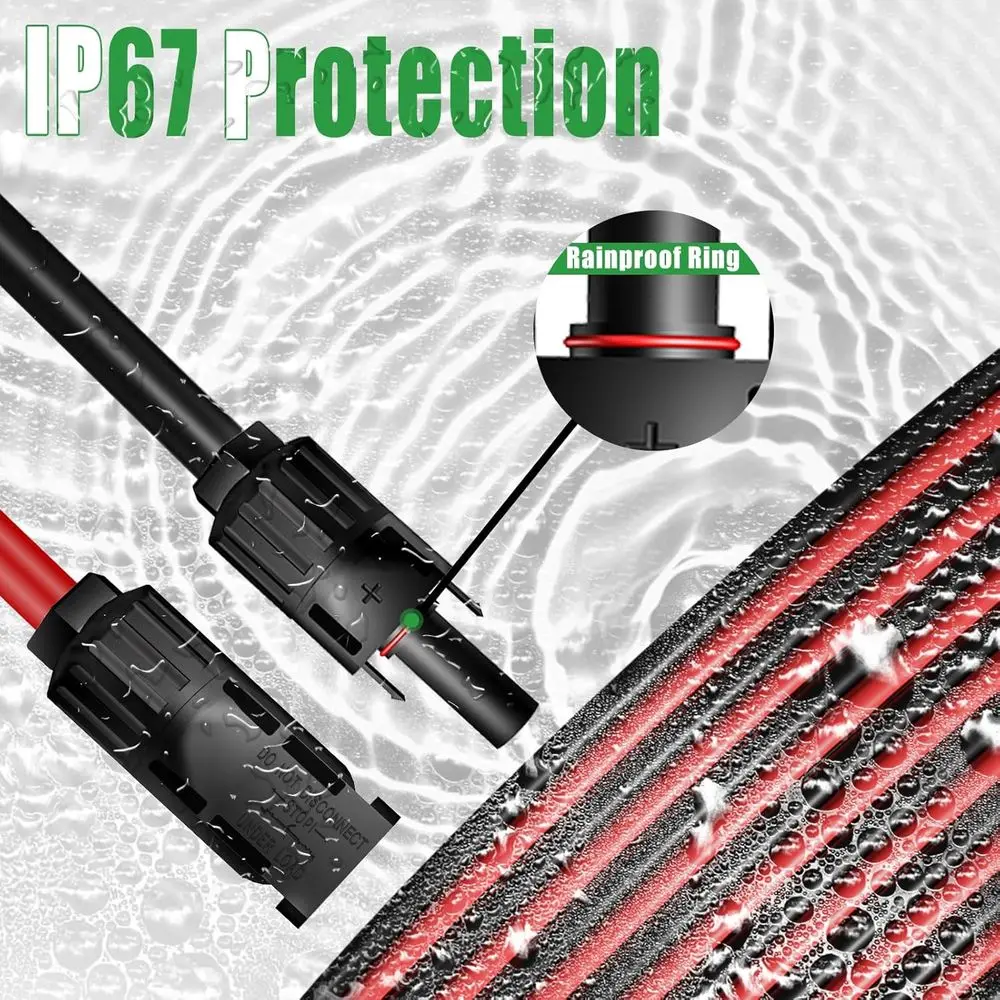كابل تمديد للطاقة الشمسية بسلك مزدوج 100 قدم - 10AWG (6 مم2) سلك نحاسي معلب للوحة الشمسية للأماكن الخارجية والسيارات والمركبات الترفيهية والقوارب والبحرية