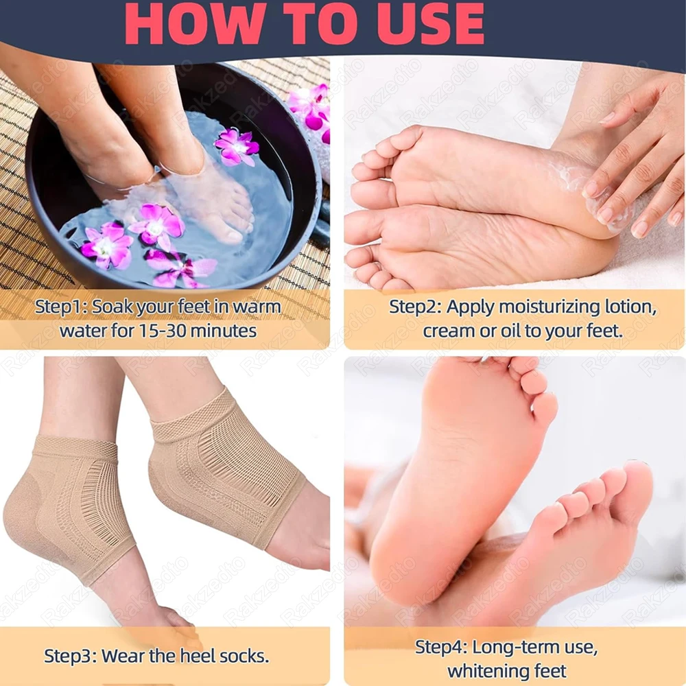 4Pcs Gel Heel Socks for Dry Cracked Heel Treatment Foot Skin Moisturizing Heel Pain Relief for Plantar Fasciitis Heel Protector
