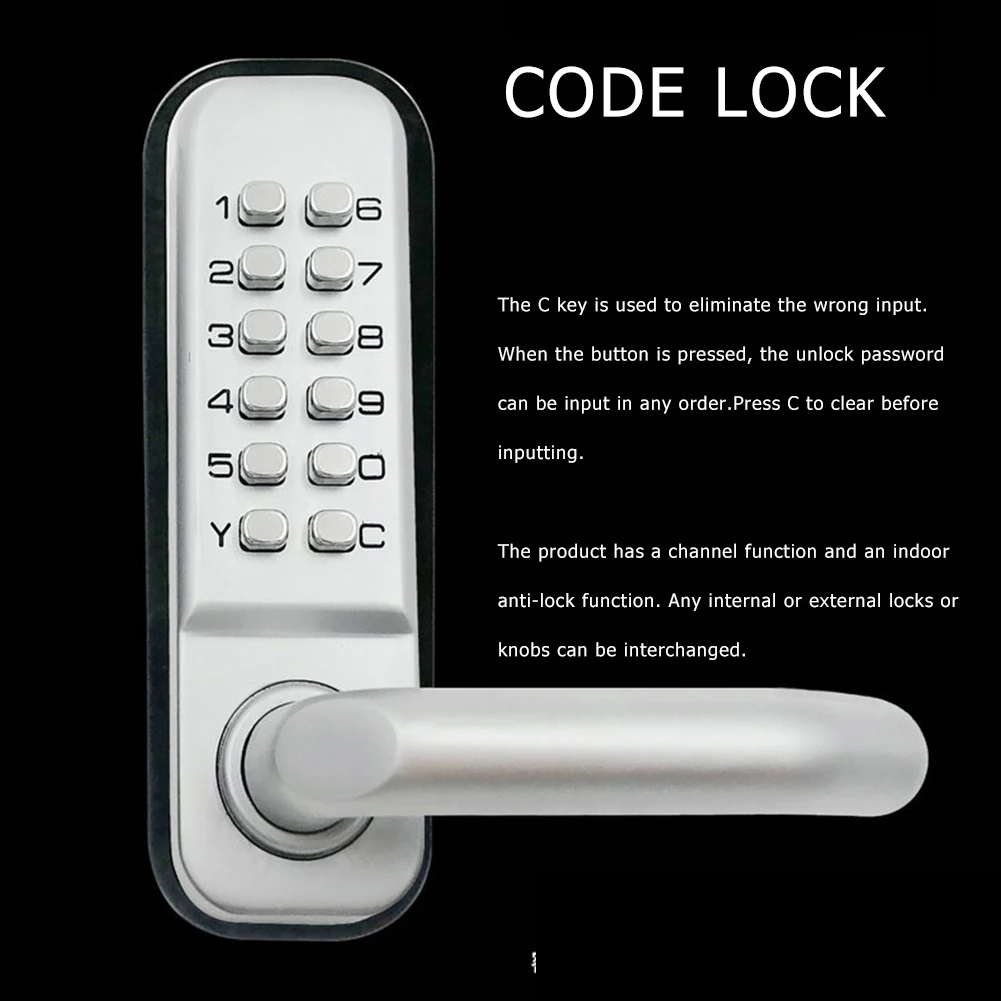 Waterproof Mechanical Digital Door Lock Push Button Keypad Keyless Code Combination Lock Set for Home Office