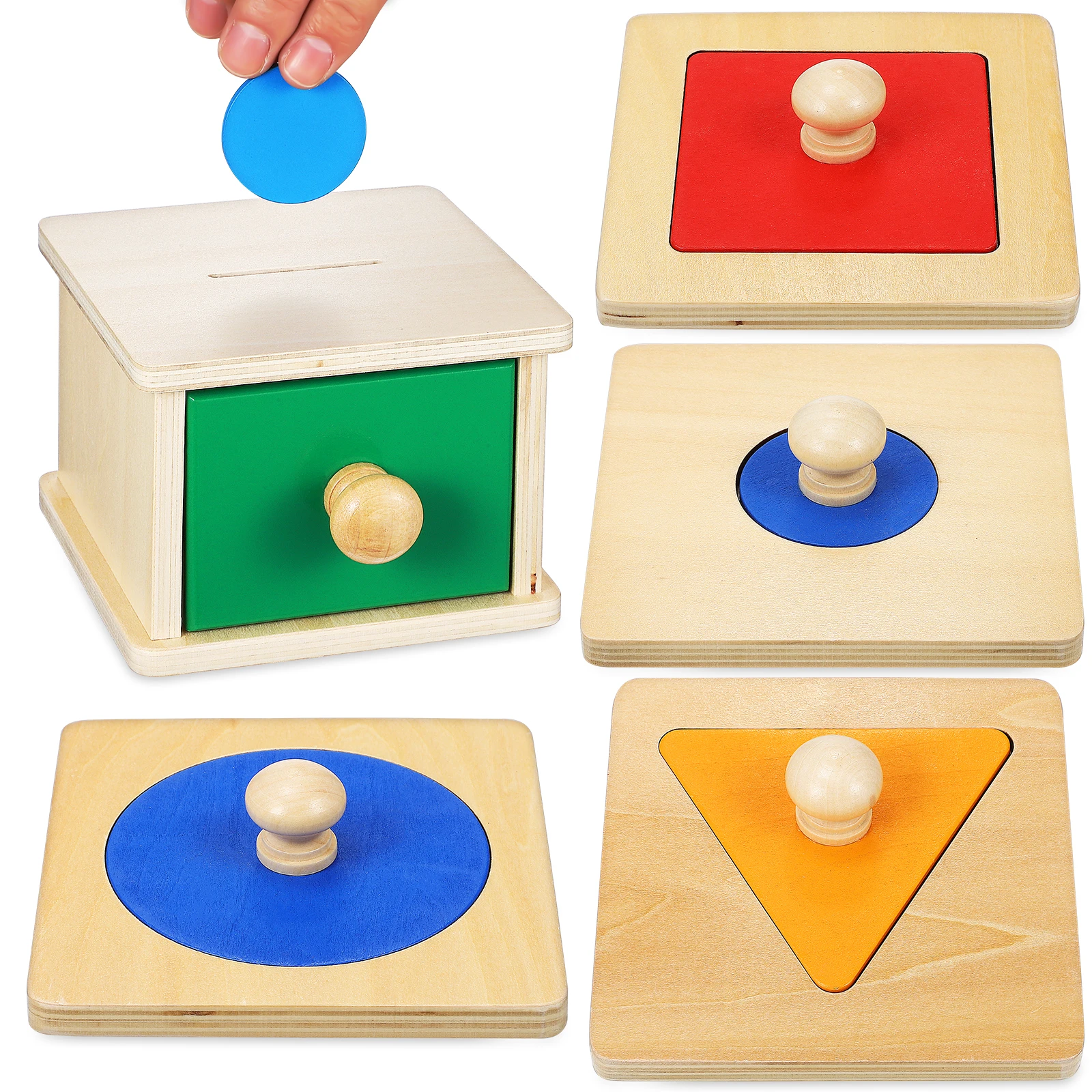 

2 Set Geometric Panel Coin Box Kids Toys Baby Montessori Shape Puzzle Toddler Learning Wood Color Sorting