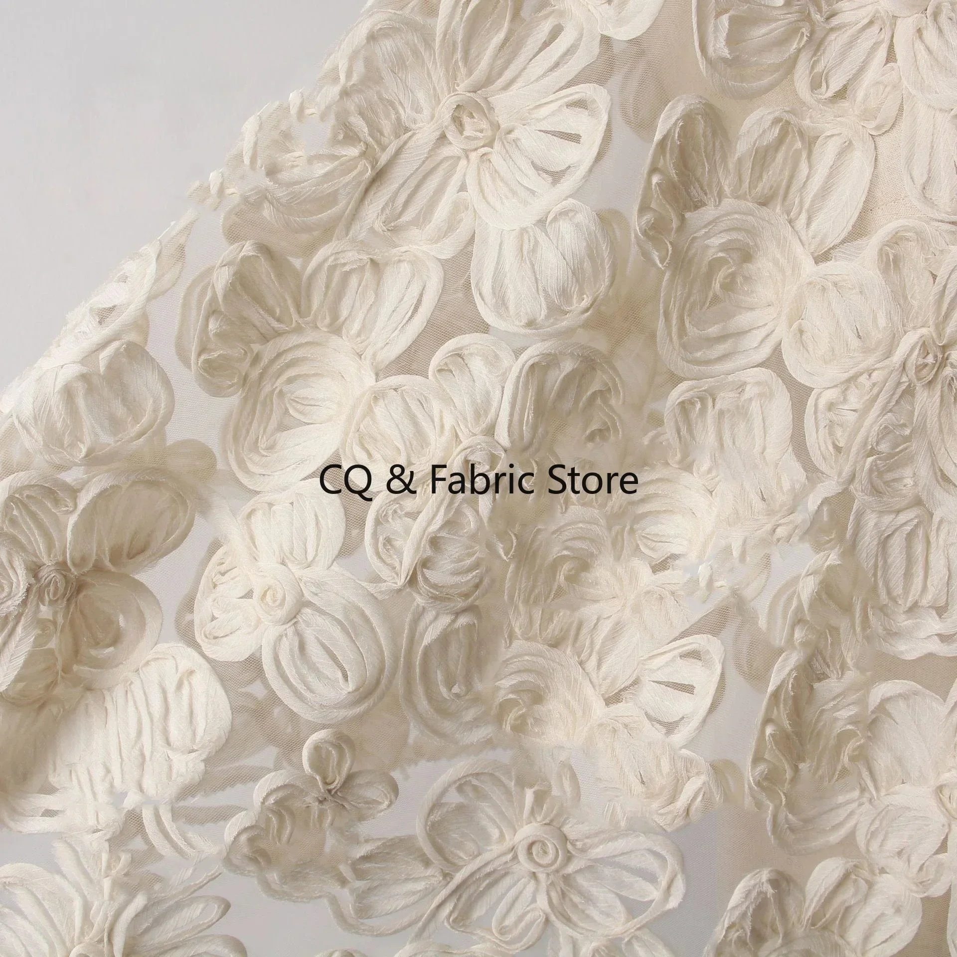 

Hand Drawn Plate Flower Embroidery 3D Hollow Flower Mesh Fabric for Dress Designer Fabric