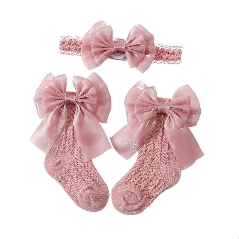Entzückende Kombination aus Stirnband und Socken mit Schleife für Babys, dehnbar, bequemes Design, Kopfbedeckung, Socken, für – Detail 10