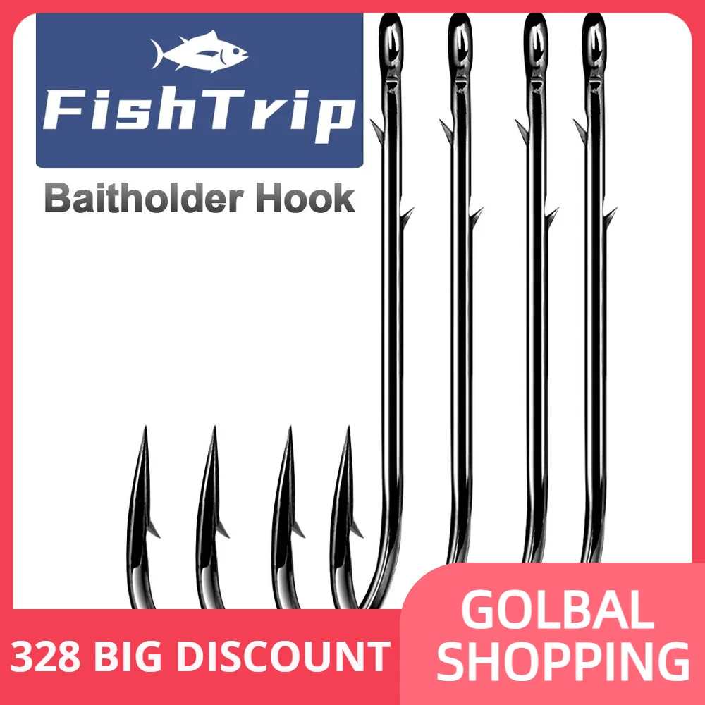 FishTrip Baitholder Fishing Hook Surf Hook with Barbed/Sliced Shank Worm Hook Soft Plastic Fishing Hook