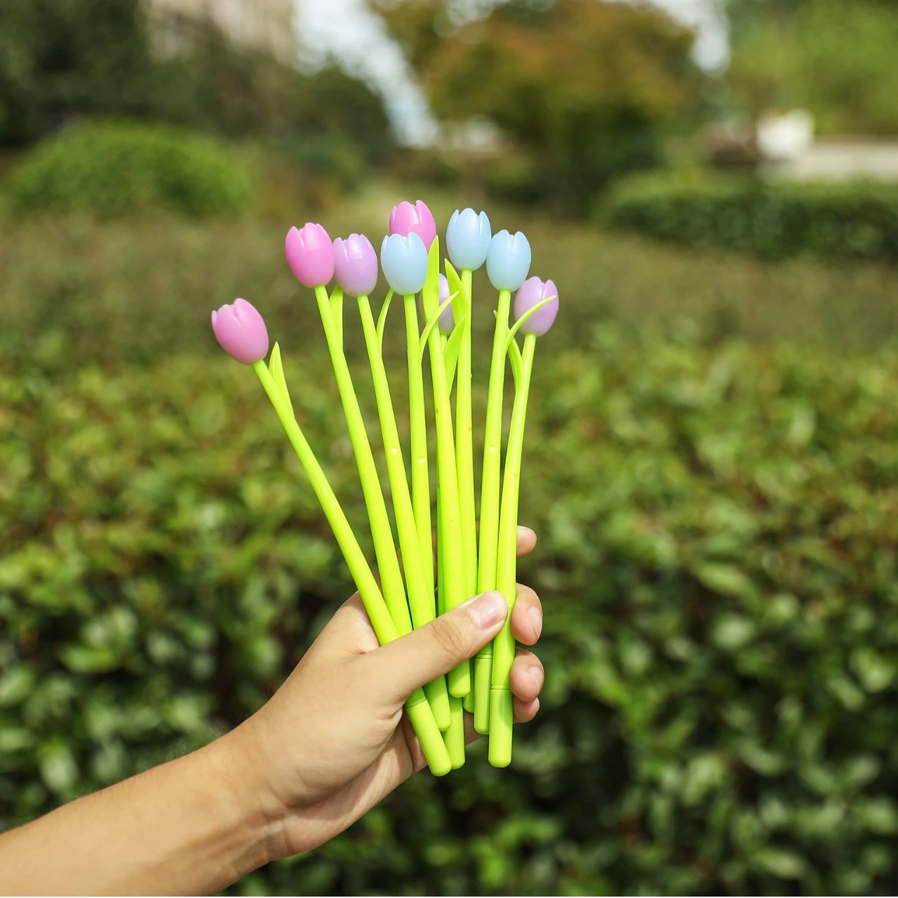 10PCS/Lot Cute Tulip Color Changing Silicone Neutral Pen 0.5MM Black Ink Gel Pens Kawaii Flower Pen School Office Stationery