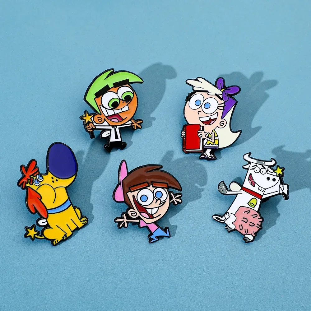 5pcs The Fairly Oddparents Cartoon Character Metal Brooch Film and Television Peripheral Creative Decorative Badge Accessories