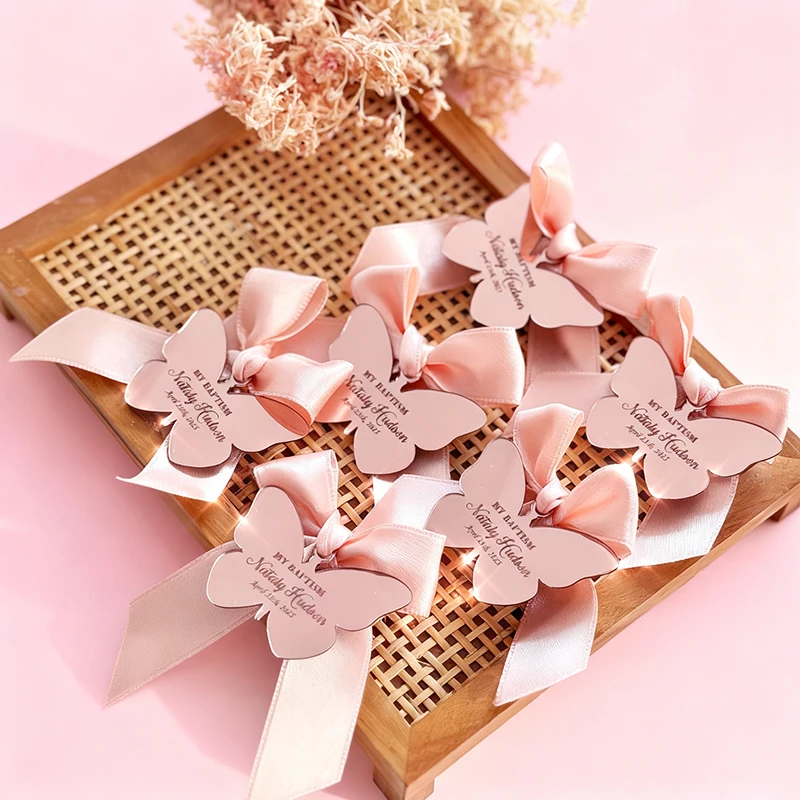 Custom Mirrored Acrylic Mi Bautizo Tags, Personalized Wedding Baptismal Keepsake Gift Tags, Acrylic Ornaments