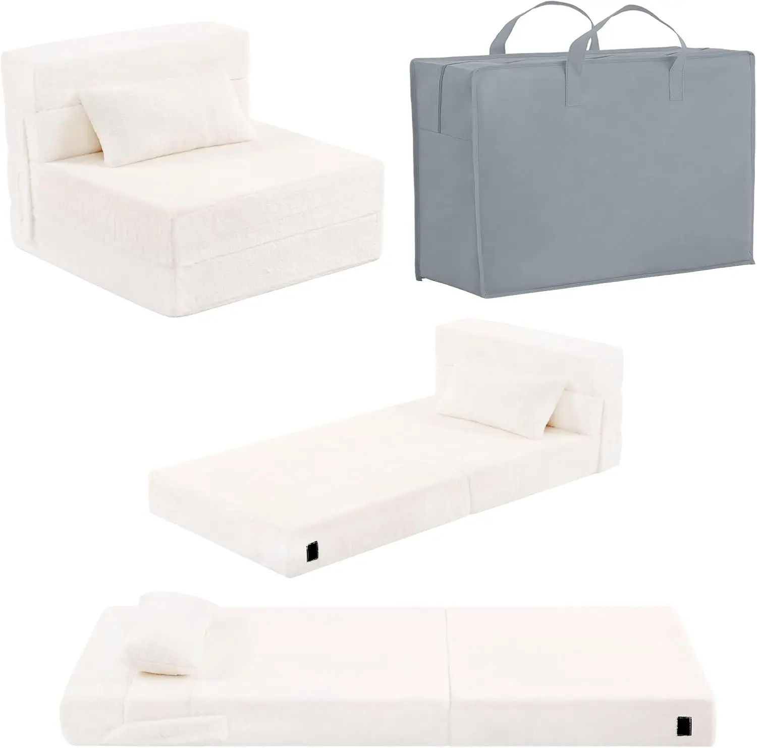 Folding Sofa Bed Beige Floor Mattress for Kids with Pillow, Toddler Washable Folding Floor Nap Mat Futon