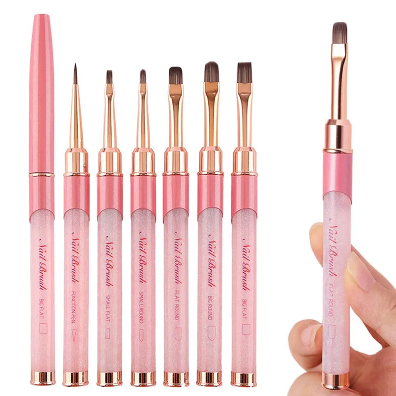 Zestaw 6 różowych pędzli do paznokci, pędzle do zdobienia paznokci, pędzle do malowania linii, kryształowy akryl, cienki pędzel do rysowania, narzędzia do manicure, żel UV