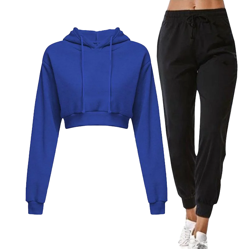 New Spring/Summer Fashion Pure Cotton Women's Open Navel Hooded Long sleeved Top+Pants Women's Two Piece Set