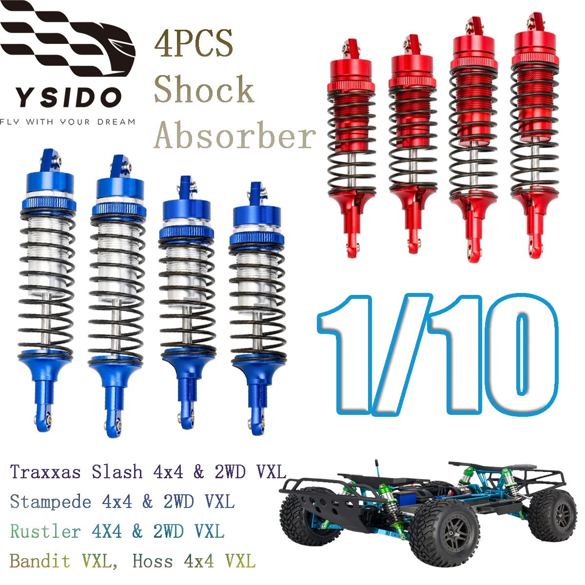 4PCS RC Crawler Auto Upgrade Teile Aluminium Legierung Stoßdämpfer Vorne und Hinten Öl Dämpfer Set für 1/10 Traxxas Slash 4X4 2WD VXL