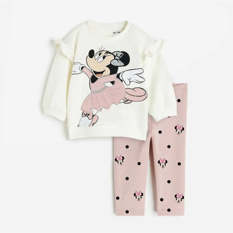 2Pcs Disney Minnie Mouse Print Clothes for Girls Cotton Long Sleeve Sweatshirt + Pant Spring Autumn Kids Baby Girl Sets