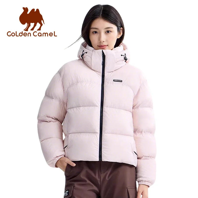GOLDEN CAMEL Women's Hiking Down Jacket Penguin Series 2025 Winter Windproof Warm Short Puffer Jackets Thick Hooded Coats -10℃