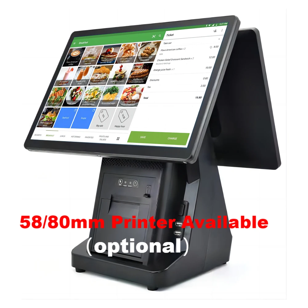 Imagem -04 - Android Desktop Pos com Wi-fi Mini Caixa Registadora Pos 58 Milímetros Impressora de 80 Milímetros 4g Mais 32g Rj11 Rj45 Bateria Ethernet 15 Polegada