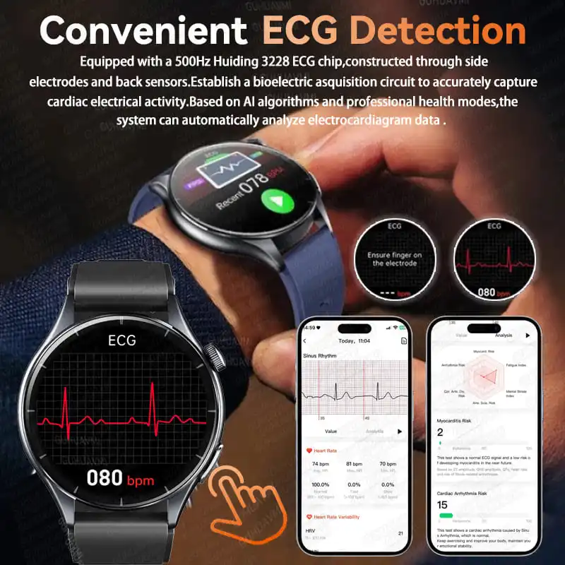 الصحة الصف ضغط الدم الساعات الذكية الرجال ECG حمض اليوريك الدهون 24H معدل ضربات القلب مكونات الدم BT دعوة NFC الساعات الذكية IP68