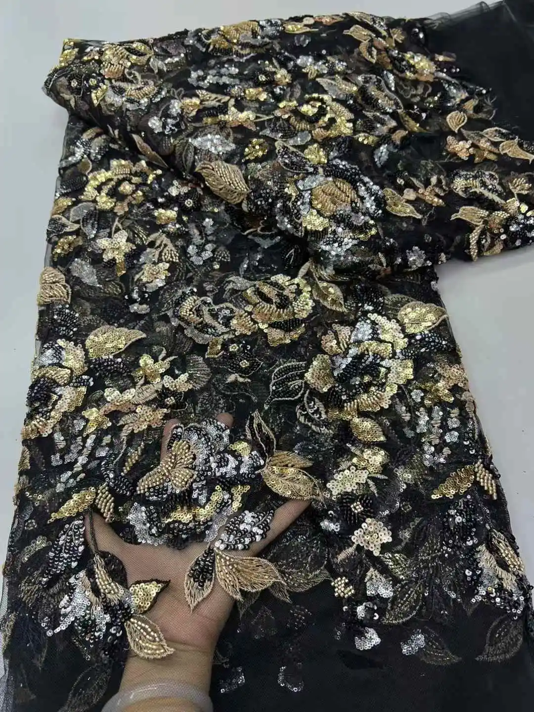 

African Mesh Lace Fabric Nigerian Sequins Lace Fabric 2025 High Quality French Nigerian Laces Dresses for Women Party Wedding