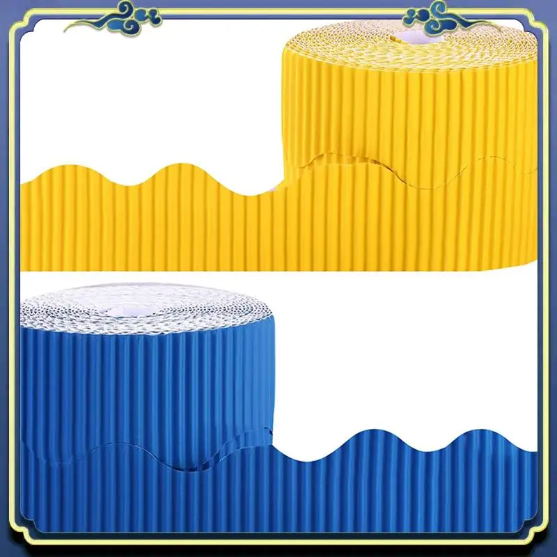 Portable 4 Rolls Bulletin Board Borders Scalloped Border Decoration Background Paper For Decorative Borders (Yellow And Blue)