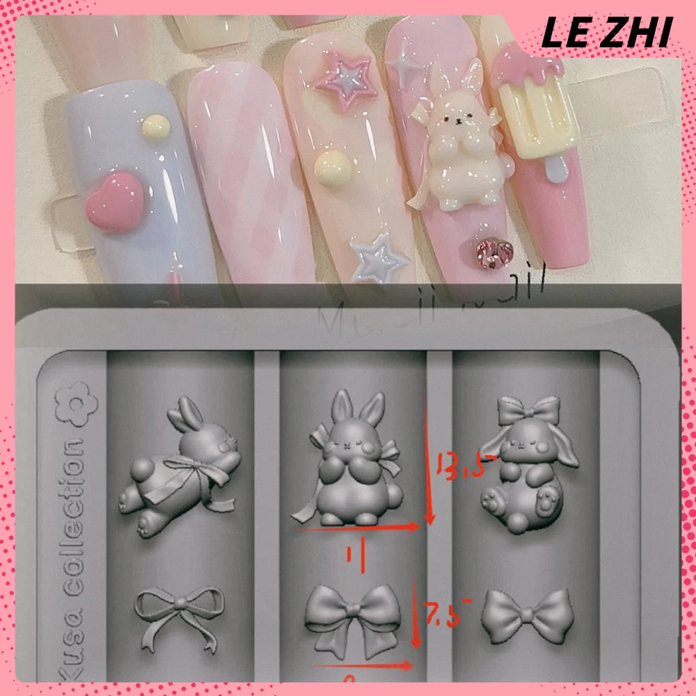 

Girlish Heart Lovely Rabbit 3D Acrylic Nail Art Template Mold Kawaii Cartoon Bowknot Diy Silicone Nail Carving Mold Accessories