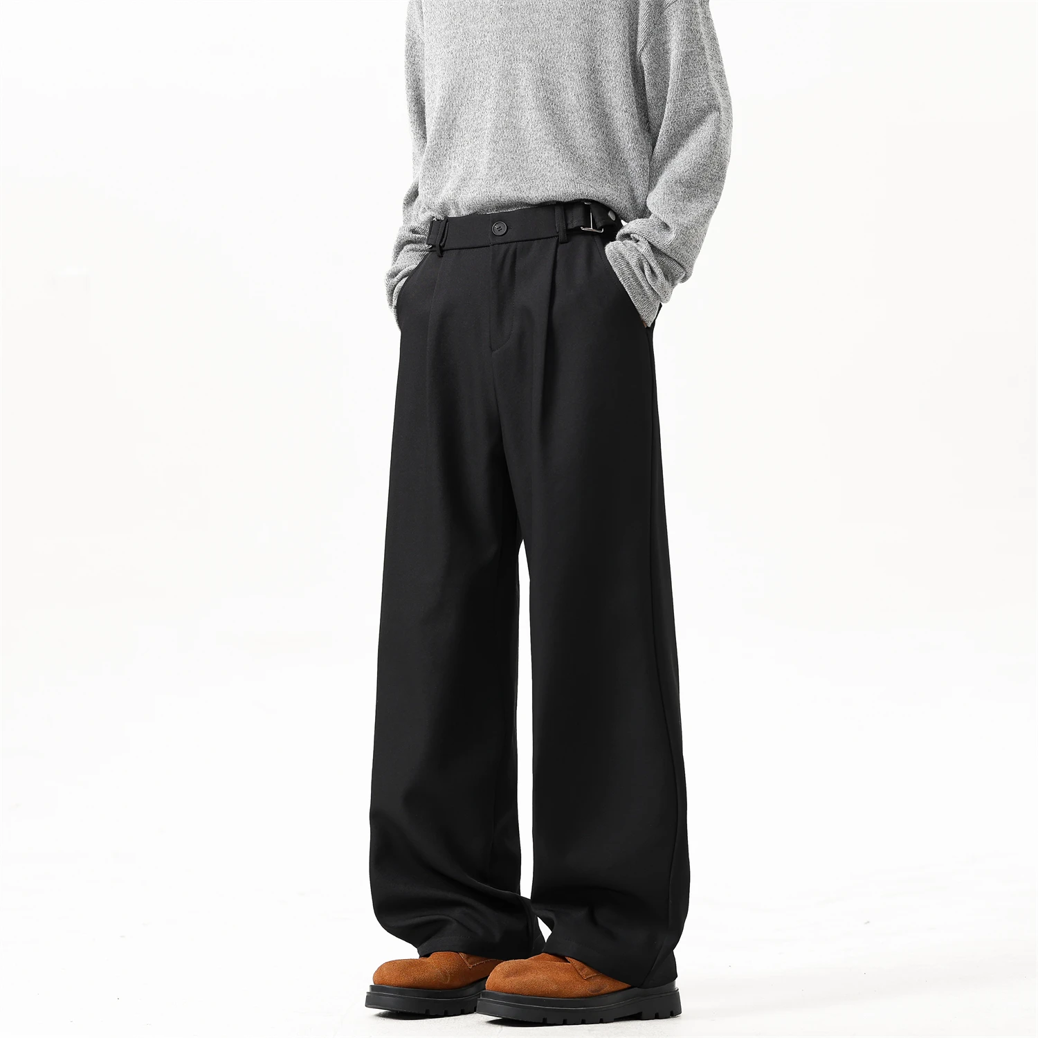 Spring Men's White Straight Pants Korean Fashion Loose Suit Trousers Business Casual Draped Baggy Wide Leg Pants Male Streetwear view 3